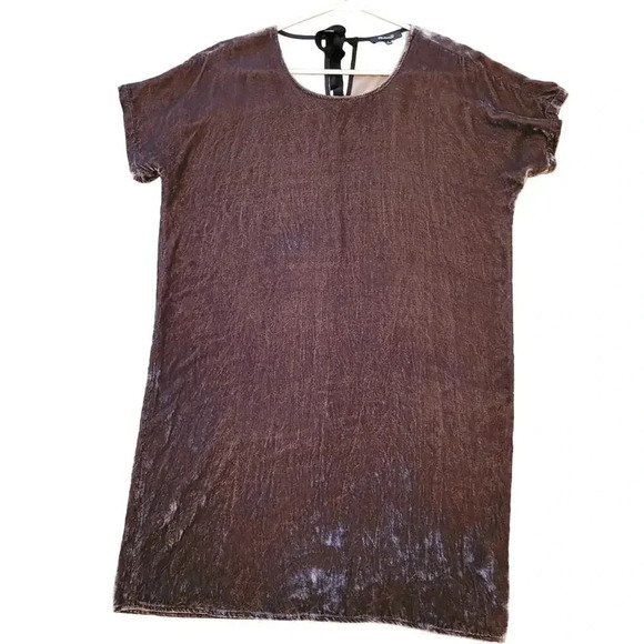 Madewell Women Crushed Velvet Mini Dress S Brown Solid Short Sleeves Round Neck - Picture 1 of 5